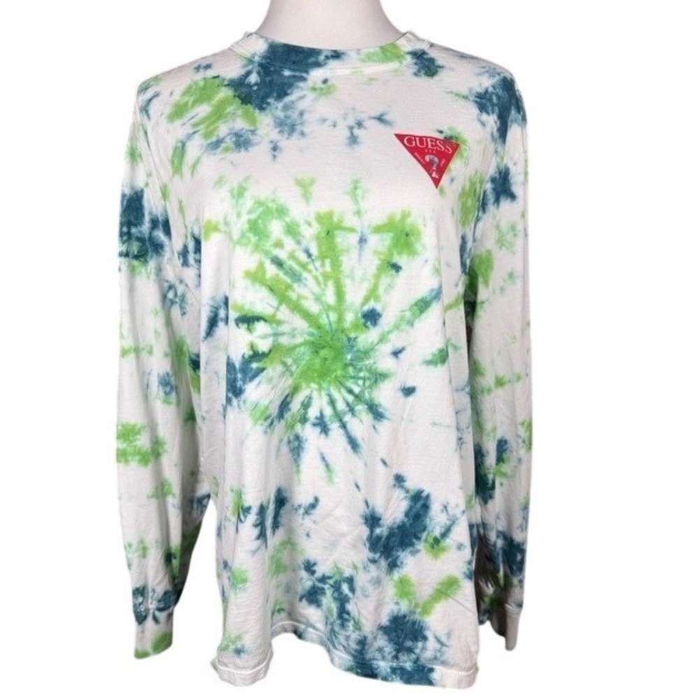 Guess Los Angeles Womens Tie Dye Long Sleeve T-Shirt Green Blue M9RI35K4417 M